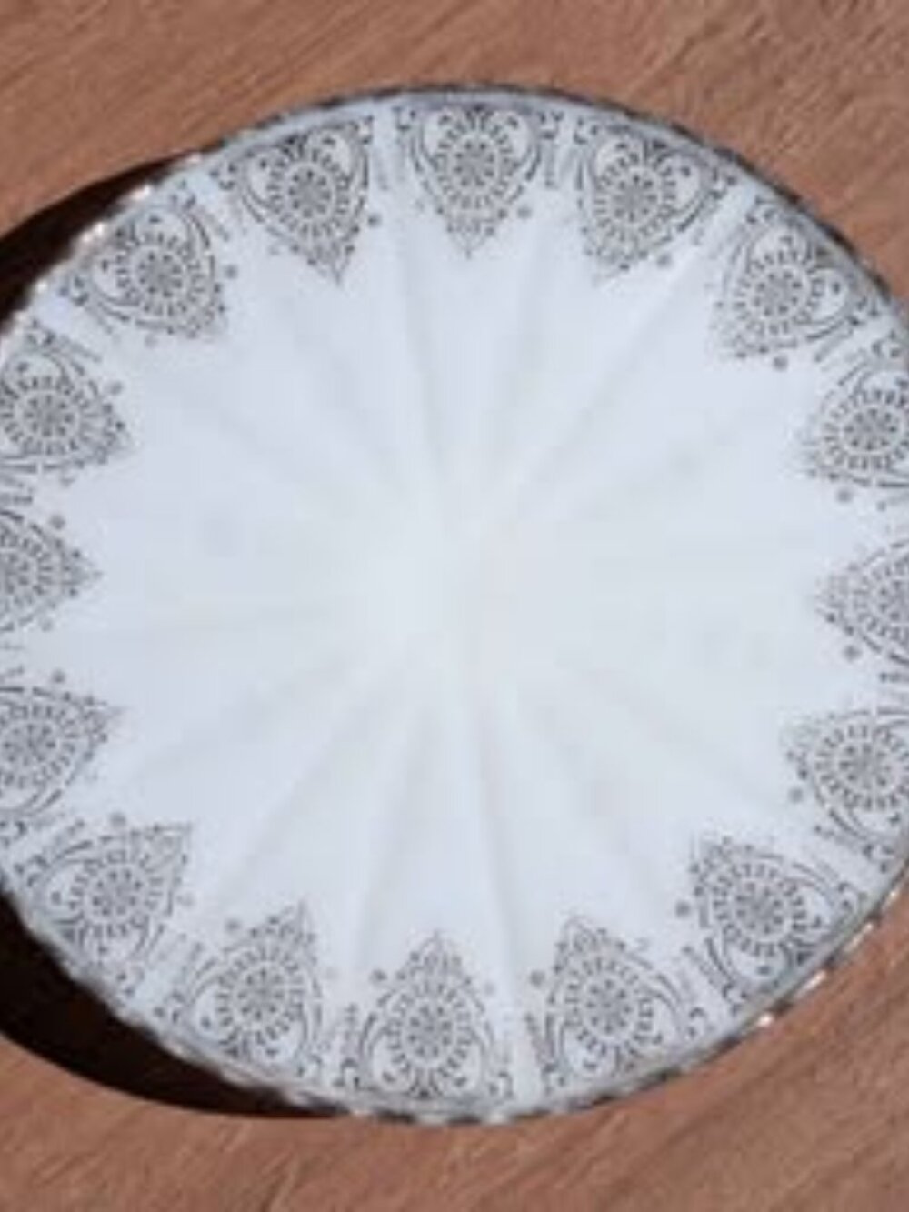 Vintage White Milk Glass Pedestal Cake Stand with Silver Floral Overlay Wedding